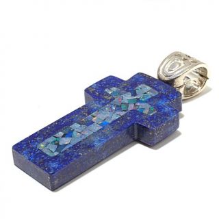 Jay King Lapis and Micro Opal Inlay Sterling Silver Cross Pendant