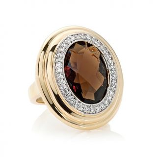 Bellezza "Serata Fuori" Brown Stone and Clear CZ Bronze Oval Ring