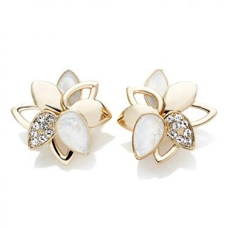 Roberto by RFM "Livilla" White Stone and Pavé Crystal Goldtone Floral Ea