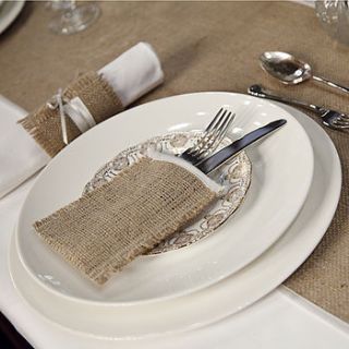 hessian and satin wedding cutlery sleeve by baloolah bunting