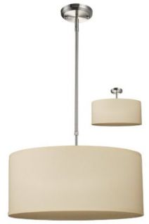 Z Lite 171 20C C Albion Three Light Pendant, Metal Frame, Brushed Nickel Finish and Off White Linen Fabric Shade of Fabric Material   Ceiling Pendant Fixtures  