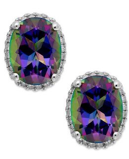 14k White Gold Mystic Topaz (4 ct. t.w.) and Diamond (1/6 ct. t.w.) Stud Earrings   Earrings   Jewelry & Watches