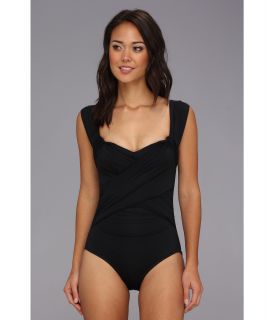 Badgley Mischka Solids Wide Strap Draped Front Maillot