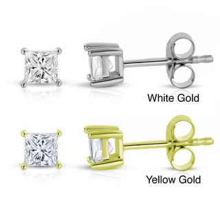 14k White/Yellow Gold 1/3ct TDW Princess Diamond Stud Earrings Diamond Earrings