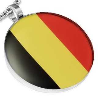 P169 P169 Stainless Steel Flag Of Belgium Circle Pendant and 20" Chain Pendant Necklaces Jewelry
