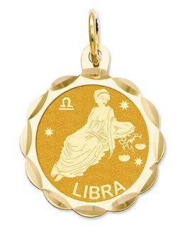 14k Gold Charm, Engraveable Libra Zodiac Disc Charm   Jewelry & Watches