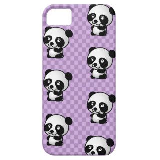 Adorable Cartoon Panda's Purple Checked Background iPhone 5 Case