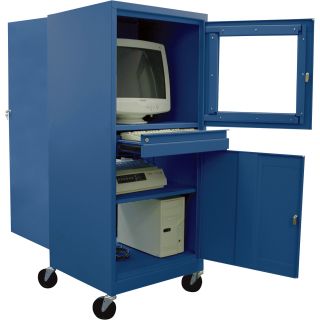 Sandusky Lee Steel Mobile Computer Security Workstation — For CRT Monitor, Blue, Model# JG2663-06  Storage Cabinets
