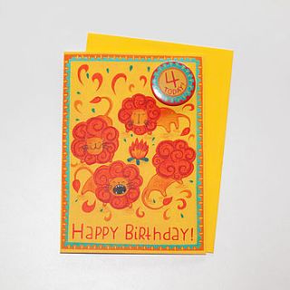 '4 today' lion badge card by emma randall illustration