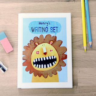 personalised lion notecards writing set by made by ellis