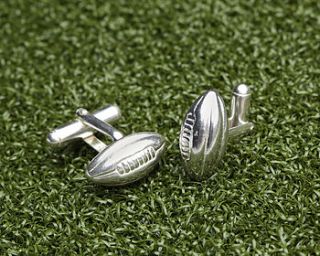 solid silver rugby ball cufflinks by me and my sport