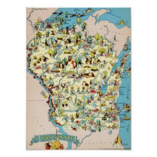 Wisconsin Funny Vintage Map Poster