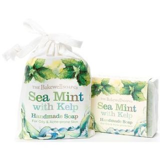 sea mint with kelp natural soap and gift bag by the bakewell soap company