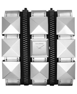 Karl Lagerfeld Womens Stainless Steel Stud and Metallic Silver Leather Triple Strap Watch 18mm KL2007   Watches   Jewelry & Watches