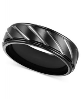 Mens Titanium Ring, Silver Tone and Black 8mm Wedding Band   Rings   Jewelry & Watches