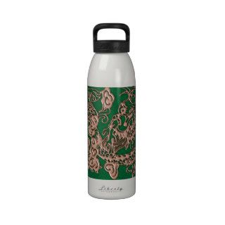 Copper Dragon on Pine Green Leather Texture Water Bottles