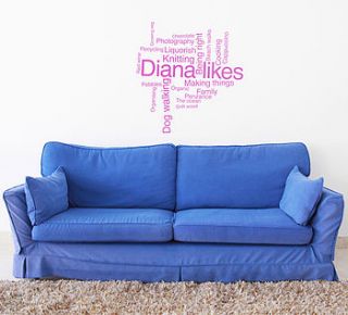 personalised 'likes' word cloud wall sticker by oakdene designs