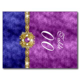 Damask "table number" wedding purple blue postcard