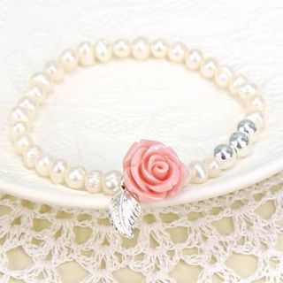 pink rose and freshwater pearl bracelet by lisa angel