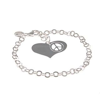 La Preciosa Sterling Silver Heart Peace Symbol Charm Bracelet La Preciosa Sterling Silver Bracelets