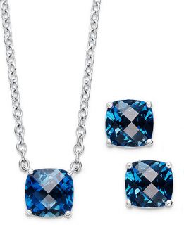Sterling Silver Jewelry Set, London Blue Topaz Cushion Cut Pendant and Earrings Set (7 1/2 ct. t.w.)   Jewelry & Watches