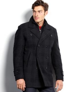 Vince Camuto Coat, Storm System Waterproof Wool Blend Plaid Pea Coat   Coats & Jackets   Men