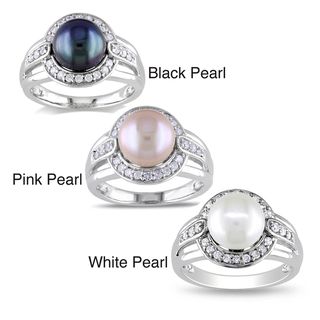 Miadora Sterling Silver Cubic Zirconia and Freshwater Pearl Ring (8.5 9 mm) Miadora Pearl Rings