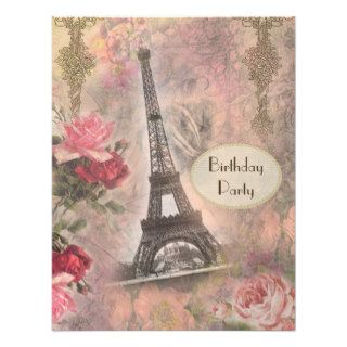 Shabby Chic Eiffel Tower & Roses Birthday Party Custom Announcements
