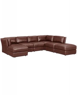 Ramiro Leather Modular Sectional Sofa, 6 Piece (Square Corner Unit, Chaise, 3 Armless Chairs and Ottoman) 140W x 101D x 33H   Furniture