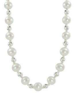 Pearl Necklace, Sterling Silver Cultured Freshwater Pearl and Sparkle Bead Necklace   Necklaces   Jewelry & Watches