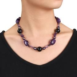 Sterling Silver Amethyst, Agate and Black Pearl Necklace (8 9 mm) Miadora Gemstone Necklaces