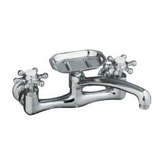Kohler K 159 3 CP Antique Two handle Wall mounted Bridge Kitchen Faucet with 12"   Sink Strainers  