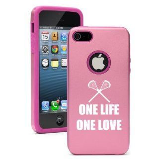 Apple iPhone 5 5S Pink 5D1805 Aluminum & Silicone Case Cover One Life One Love Lacrosse Field Hockey Cell Phones & Accessories
