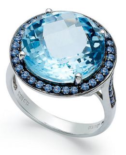 Sterling Silver Ring, Blue Swarovski Zirconia (5/8 ct. t.w.) and Blue Topaz (11 ct. t.w.) Round Halo Ring   Rings   Jewelry & Watches
