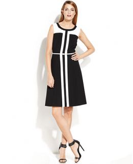 Calvin Klein Sleeveless Belted Colorblock Dress   Dresses   Women