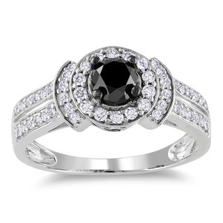 Miadora 14k White Gold 1ct TDW Black and White Diamond Halo Ring (G H, I1 I2) Miadora Diamond Rings