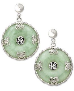 Sterling Silver Earrings, Jade Circle Flower Overlay Earrings   Earrings   Jewelry & Watches
