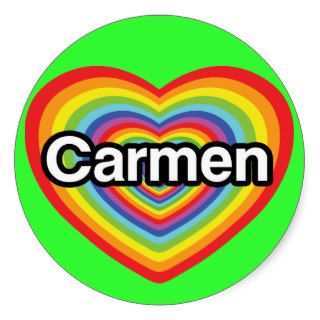 I love Carmen rainbow heart Round Stickers