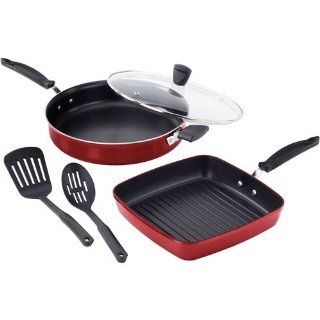 WearEver C156S564 Real Easy Nonstick Dishwasher Safe 5 Piece Cookware Set, Red Wearever Pans Kitchen & Dining