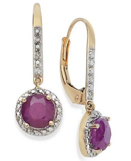 10k Gold Earrings, Ruby (1 1/4 ct. t.w.) and Diamond Accent Leverback Earrings   Earrings   Jewelry & Watches