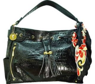 Vecceli Italy Women's AS 154 Top Zip Handbag,Black Alligator Compressed Leather Shoes