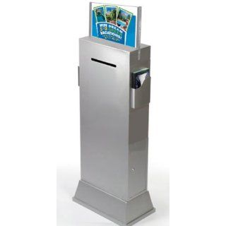 Displays2go Steel Floor Standing Ballot Box with Acrylic 17 x 11 Inches Sign Holder, Two Brochure Pockets   Silver (YCHL601SLV)  Business And Store Sign Holders 
