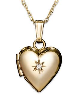 Childrens 14k Gold Pendant, Diamond Accent Heart Locket   Necklaces   Jewelry & Watches