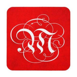 Monogram Letter M Christmas Parchment Red Drink Coaster