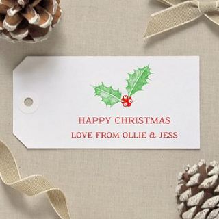 personalised christmas holly gift tags by fraser & parsley