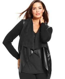 MICHAEL Michael Kors Plus Size Faux Leather Drape Front Cardigan   Sweaters   Plus Sizes