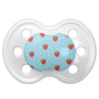 Strawberries and Polka Dots Blue Baby Pacifiers