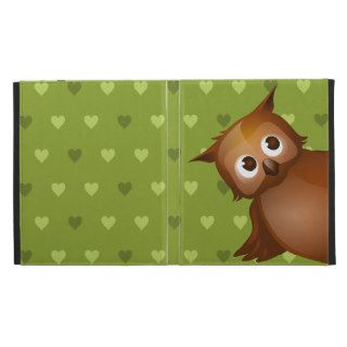 Cute Owl on Green Heart Pattern Background iPad Folio Cover