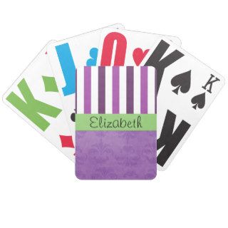Your Name   Damask, Stripes   Purple White Green Deck Of Cards