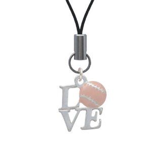 Silver Love with Pink Softball Cell Phone Charm [Wireless Phone Accessory] Cell Phones & Accessories